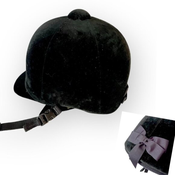Charles Owen Hampton Velvet Riding Helmet W/ Decorative Bow,  Size 7 1/8 - Picture 1 of 13